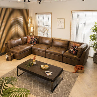 Quatropi Sectional Corner Sofa 6 Seater Modern L Shape Set Brown Fabric 13R