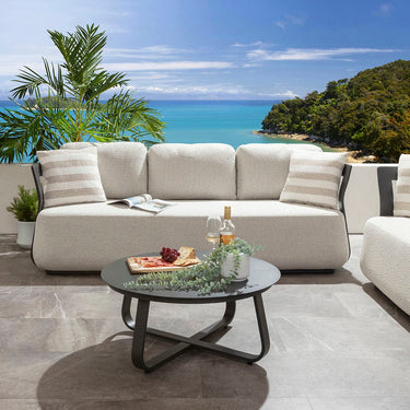 Quatropi Sedona 3 Seater Aluminium Outdoor Garden Sofa Couch Grey Cream 218cm