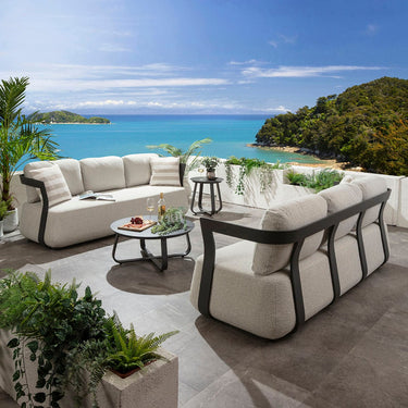 Quatropi Sedona 6 Seater Aluminium Garden Sofa Set and Coffee Table Grey & Cream