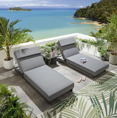 Quatropi Set of 2 Garden Cushioned Sun Lounger Outdoor Aluminium Grey 200x78cm