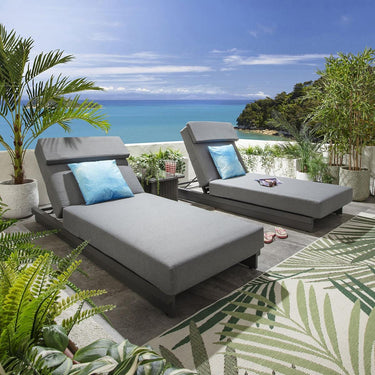 Quatropi Set of 2 Garden Cushioned Sun Lounger Outdoor Aluminium Grey 200x78cm
