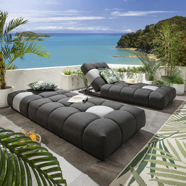 Quatropi Set of 2 Garden Cushioned Sun Loungers Grey Sunbrella Outdoor Fabric
