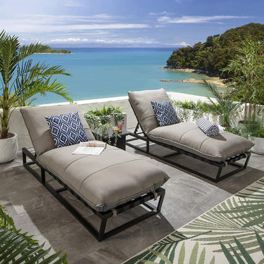 Quatropi Set of 2 Garden Cushioned Sun Loungers Premium Outdoor Patio Beige