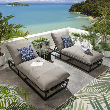 Quatropi Set of 2 Garden Cushioned Sun Loungers Premium Outdoor Patio Beige