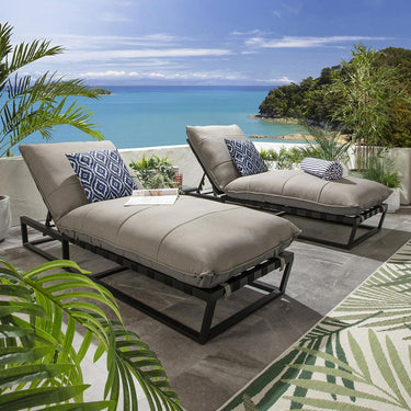 Quatropi Set of 2 Garden Cushioned Sun Loungers Premium Outdoor Patio Beige