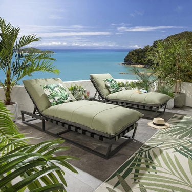 Quatropi Set of 2 Garden Cushioned Sun Loungers Premium Outdoor Patio Green