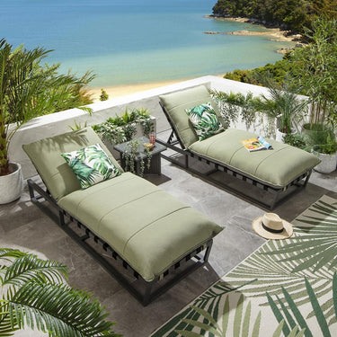 Quatropi Set of 2 Garden Cushioned Sun Loungers Premium Outdoor Patio Green