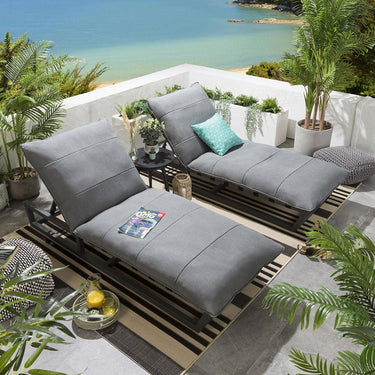 Quatropi Set of 2 Garden Cushioned Sun Loungers Premium Outdoor Patio Grey