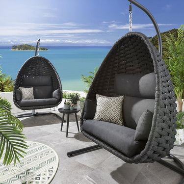 Quatropi Set of 2 Garden Egg Chairs - Luxury Outdoor Rope Hanging Chair Grey