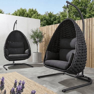 Quatropi Set of 2 Garden Egg Chairs - Luxury Outdoor Rope Hanging Chair Grey
