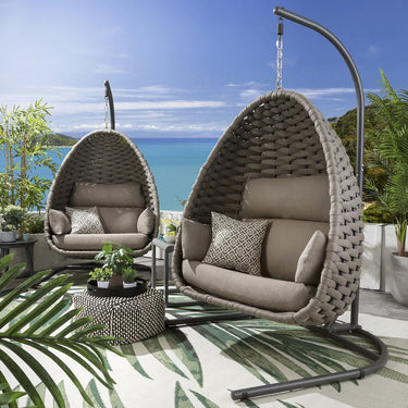 Quatropi Set of 2 Garden Egg Chairs - Luxury Rope Outdoor Hanging Chair Beige