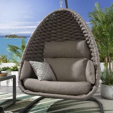 Quatropi Set of 2 Garden Egg Chairs Modern Single & Hammock Hanging Chair Beige