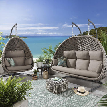 Quatropi Set of 2 Garden Egg Chairs Modern Single & Hammock Hanging Chair Beige