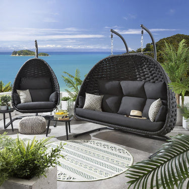 Quatropi Set of 2 Garden Egg Chairs Modern Single & Hammock Hanging Chair Grey