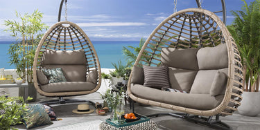 Quatropi Set of 2 Garden Egg Chairs - Outdoor Bamboo Single & Double Chair Beige