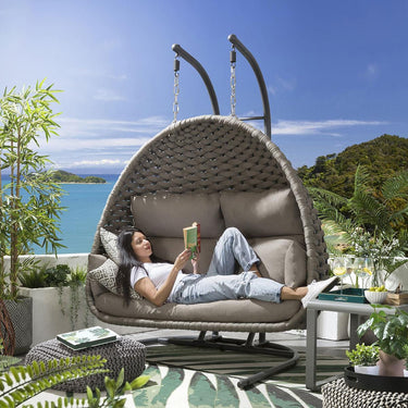 Quatropi Set of 2 Garden Egg Chairs - Outdoor Rope Single & Double Chair Beige