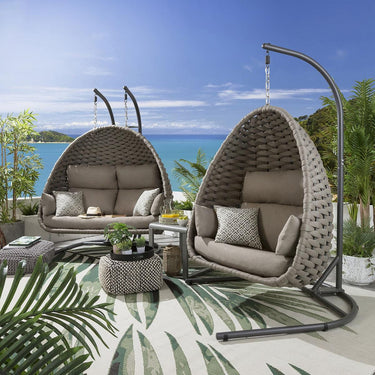 Quatropi Set of 2 Garden Egg Chairs - Outdoor Rope Single & Double Chair Beige