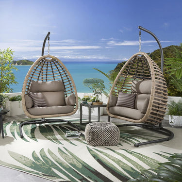 Quatropi Set of 2 Garden Hanging Egg Chair Swing Premium Outdoor Bamboo Beige