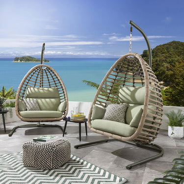 Quatropi Set of 2 Garden Hanging Egg Chair Swing Premium Outdoor Bamboo Green