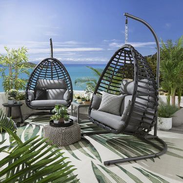 Quatropi Set of 2 Garden Hanging Egg Chair Swing Premium Outdoor Bamboo Grey