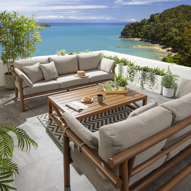 Quatropi Set of 2 Garden Sofas & Coffee Table Log Wood Effect Aluminium Cream