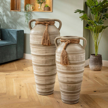 Quatropi Set of 2 Large Floor Standing Decorative Indoor Pots Vases Grey Stripe