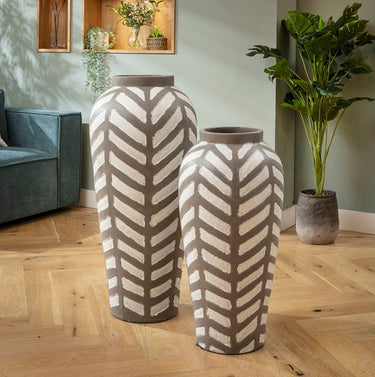Quatropi Set of 2 Large Floor Standing Decorative Indoor Pots Vases Grey Zebra