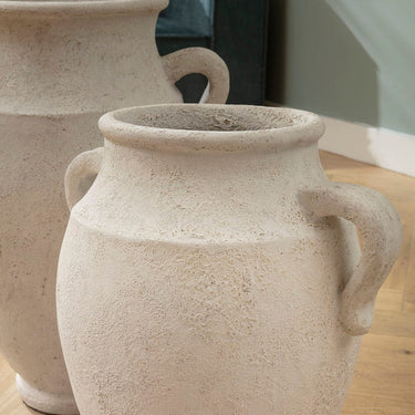 Quatropi Set of 2 Large Floor Standing Decorative Indoor Pots Vases Rustic White