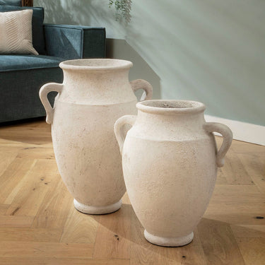 Quatropi Set of 2 Large Floor Standing Decorative Indoor Pots Vases Rustic White