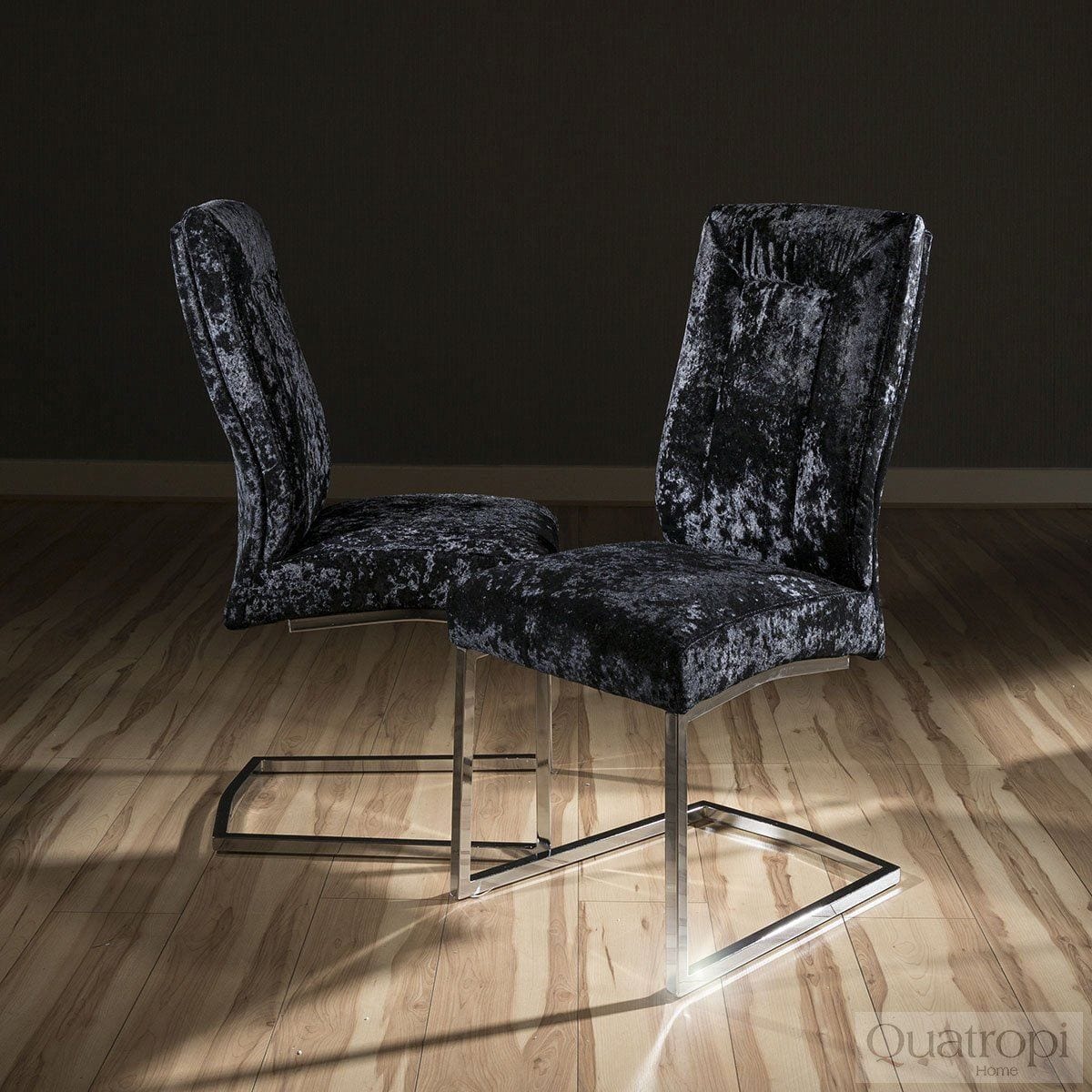 Quatropi Set of 2 Large Super Comfy Modern Dining Chairs Black crushed velvet