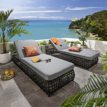 Quatropi Set of 2 Luxury Outdoor Garden Cushioned Rattan Sun Lounger Grey 206cm