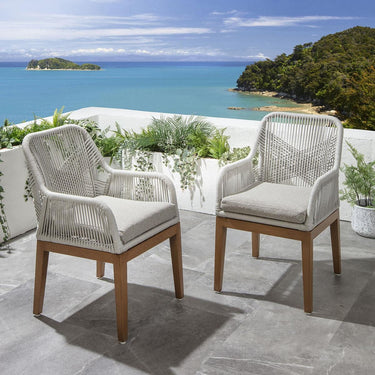 Quatropi Set of 2 Luxury Outdoor Patio Garden Dining Chairs Wood Effect Cream