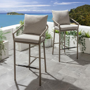 Quatropi Set of 2 Modern Aluminium Outdoor Garden Bar Stools Chairs Cream