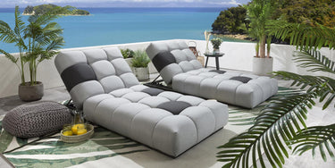 Quatropi Set of 2 Modern Garden Cushioned Sun Loungers Luxury Outdoor Grey