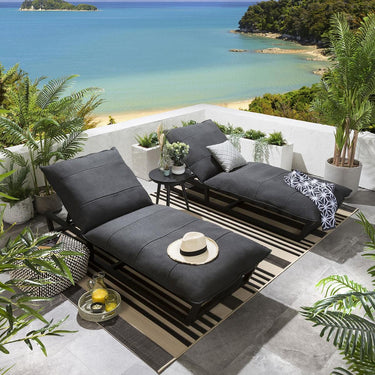 Quatropi Set of 2 Modern Garden Cushioned Sun Loungers Premium Outdoor Dark Grey