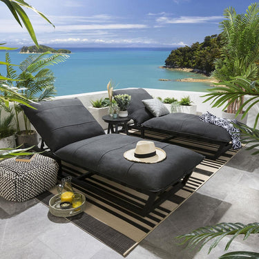 Quatropi Set of 2 Modern Garden Cushioned Sun Loungers Premium Outdoor Dark Grey