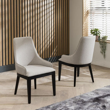 Quatropi Set of 2 Modern High Back Dining Chairs Luxury Beige Fabric Wood Legs