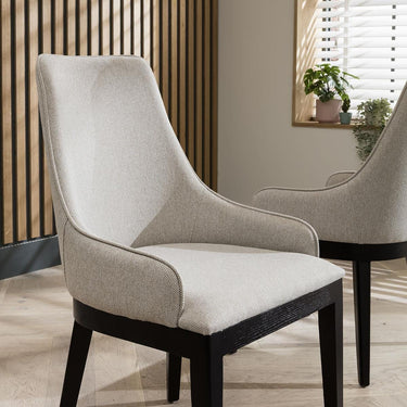 Quatropi Set of 2 Modern High Back Dining Chairs Luxury Beige Fabric Wood Legs
