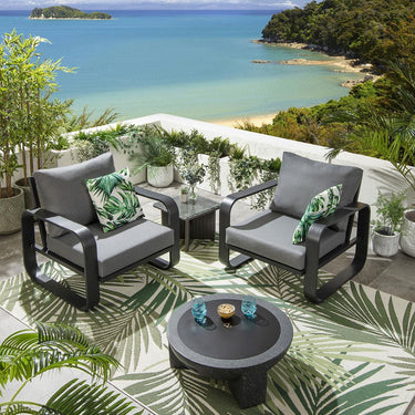 Quatropi Set of 2 Modern Outdoor Armchairs Garden Chairs Black Aluminium Grey