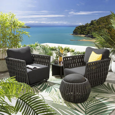 Quatropi Set of 2 Modern Outdoor Garden Armchairs Rope Weave Aluminium Grey