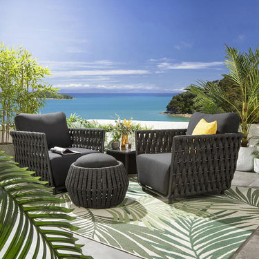 Quatropi Set of 2 Modern Outdoor Garden Armchairs Rope Weave Aluminium Grey