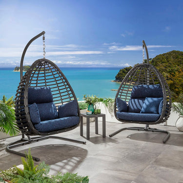 Quatropi Set of 2 Modern Outdoor Hanging Egg Chairs Garden Swing Chairs Blue Black