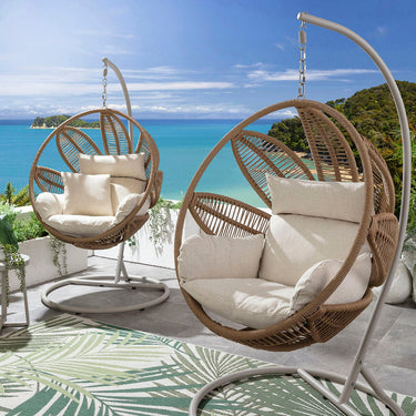 Quatropi Set of 2 Outdoor Garden Hanging Egg Pod Chairs Seat Neutral Beige