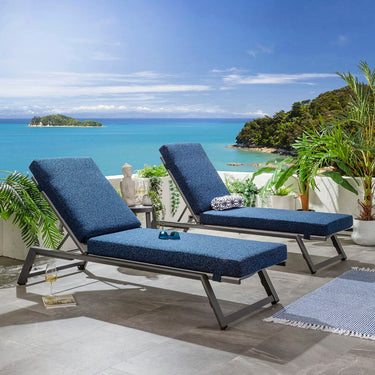 Quatropi Set of 2 Outdoor Garden Loungers Cushioned Sun Loungers Blue Aluminium