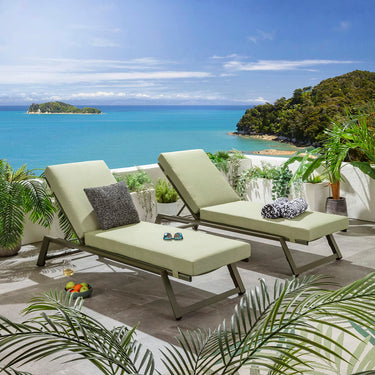 Quatropi Set of 2 Outdoor Garden Loungers Cushioned Sun Loungers Green Aluminium