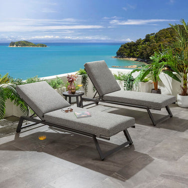 Quatropi Set of 2 Outdoor Garden Loungers Cushioned Sun Loungers Grey Aluminium
