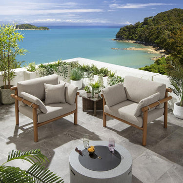 Quatropi Set of 2 Outdoor Patio Garden Armchairs Log Wood Effect Aluminium Cream