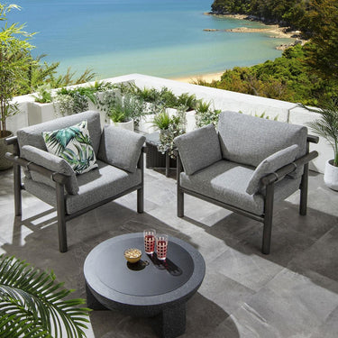 Quatropi Set of 2 Outdoor Patio Garden Armchairs Log Wood Effect Aluminium Grey