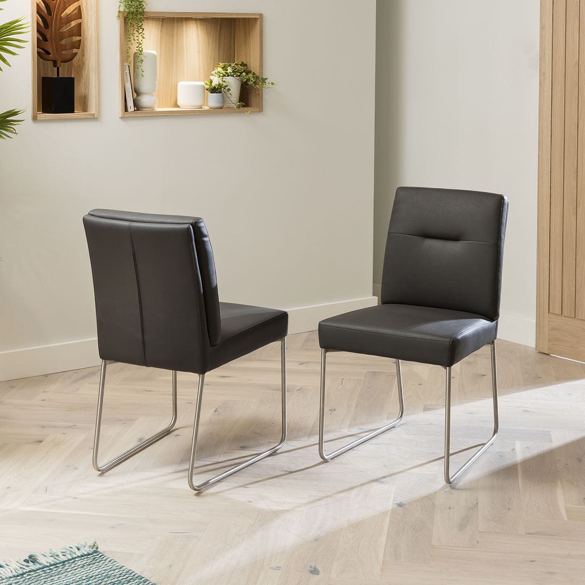 Quatropi Set of 2 Quatropi Faux Leather Dining Chairs - Grey PU Leather, Metal Legs