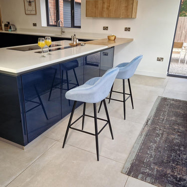 Quatropi Set of 2 Velvet Kitchen Counter Island Bar Stools with Backs Blue Fabric